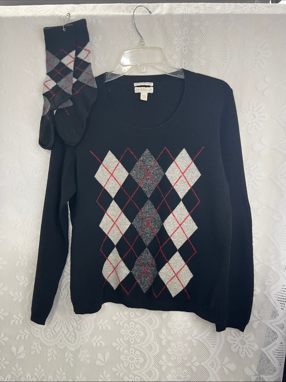 Charter Club Argyle Cashmere Sweater with Matching Socks  L